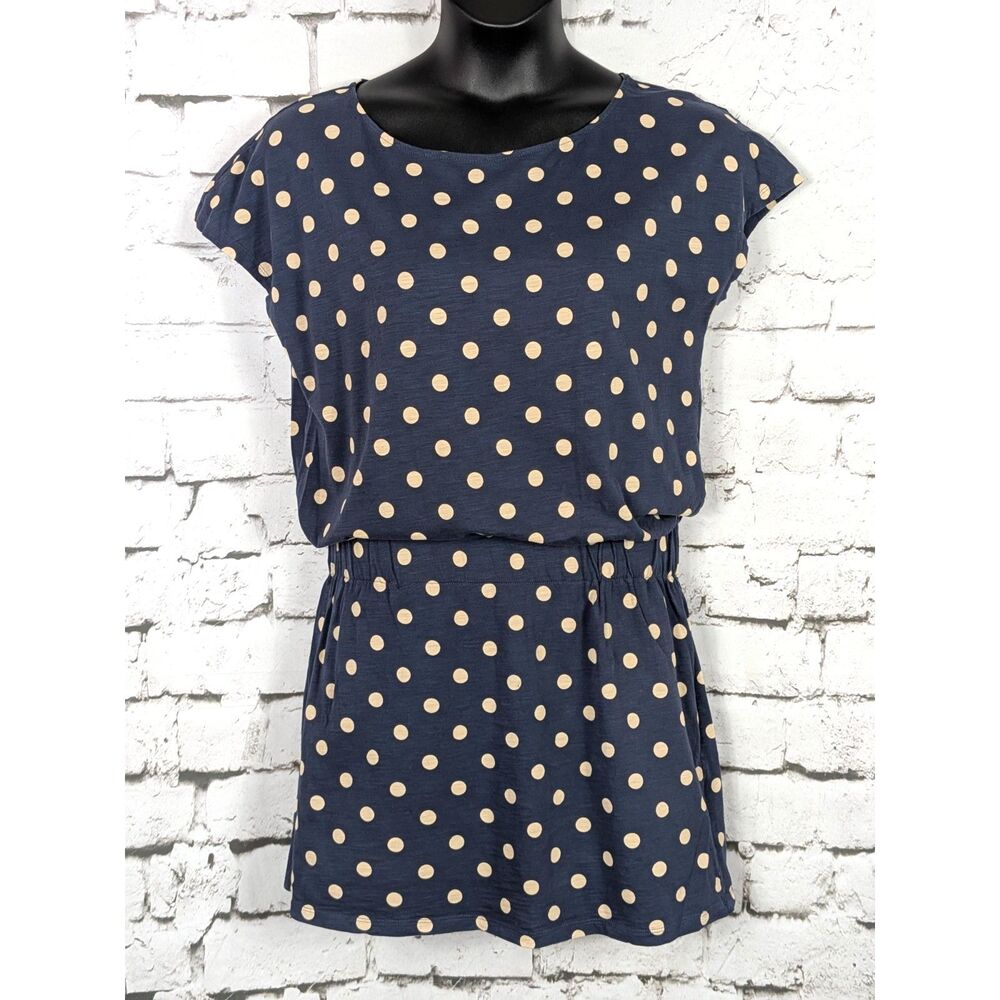 GARNET HILL Polka Dot Blouson Mini Dress Beachy Summer Pockets Cotton Size 12